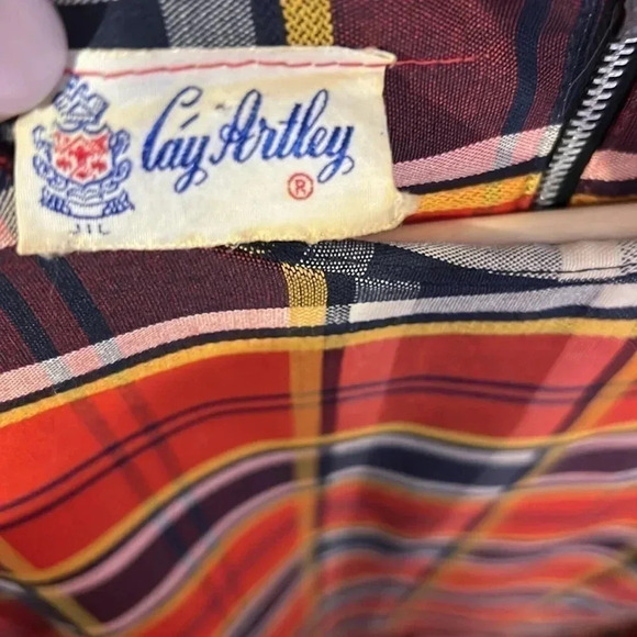 Cat Artley Red Yellow & Blue Plaid Mod Era Vintage 60s Dress Drop Waist size XL - Picture 3 of 6